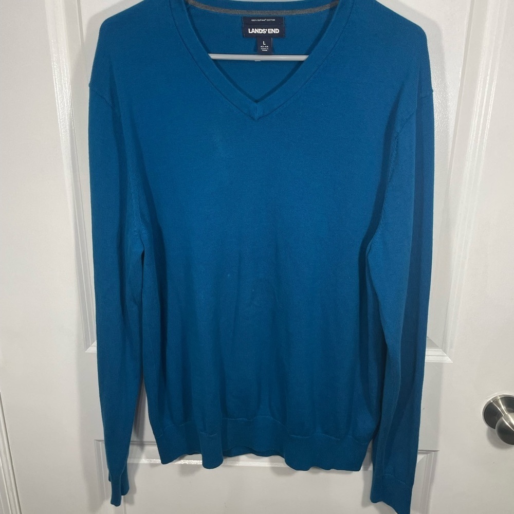 Lands' End Men's Teal V-Neck Sweater Size Large CB-BS